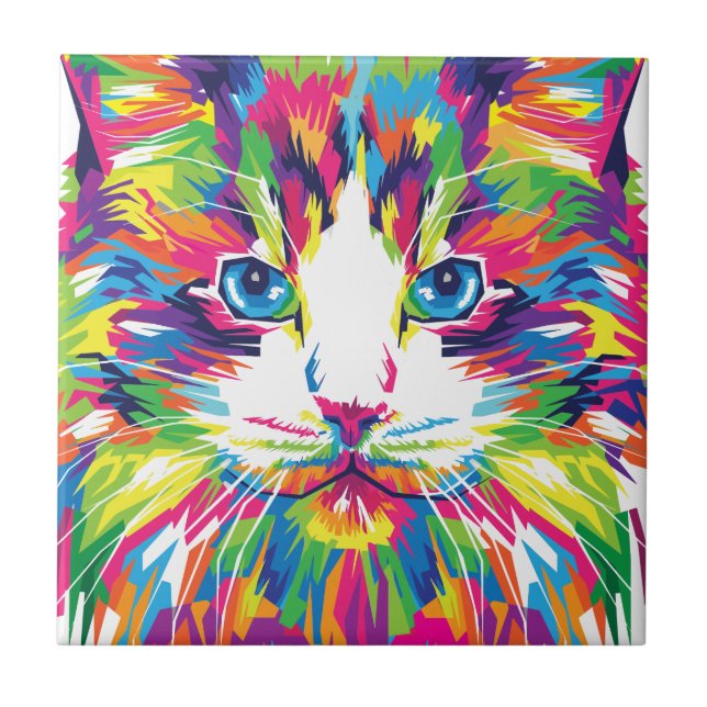 Carreau Visage de Chat Design Géométrique Prismatique-3245 (Devant)