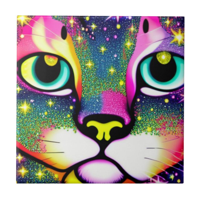 Carreau Visage de Chat en Gros Plan Pop Art (Devant)