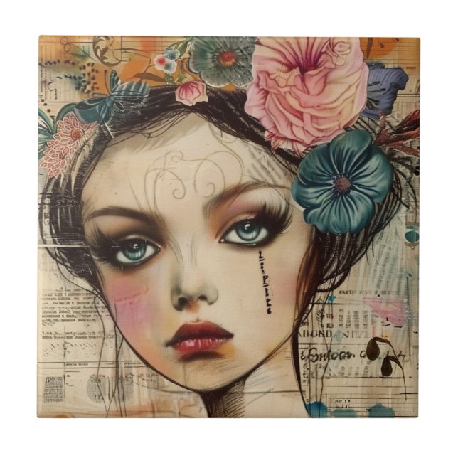 Carreau Visage de collage de scrapbook vintage (9) (Devant)