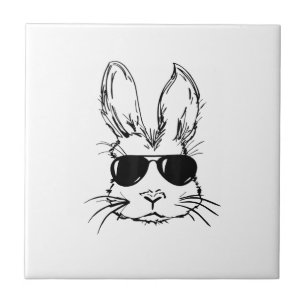 Carreau Visage de Lapin Avec Lunettes de Soleil Jour de Pâ