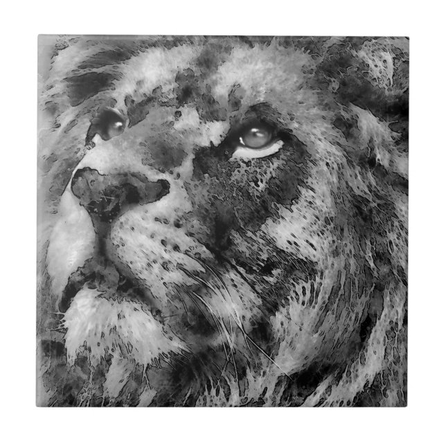 Carreau Visage de lion placide argenté (Devant)