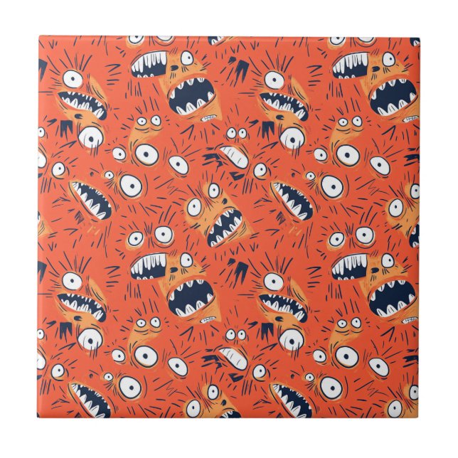 Carreau Visage de monstre orange drôle qui crie  (Devant)