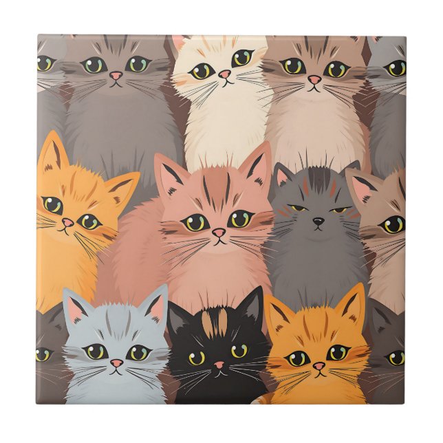 Carreau Visages de Chat Mignons Motif Illustré (Devant)