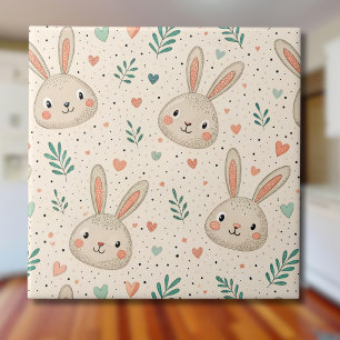 Carreau Visages de Lapin Miniature Vintage avec Motif de R