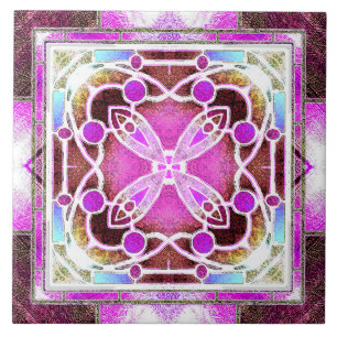 Carreau Vitrail de Cathédrale aux Teintes Marron et Rose
