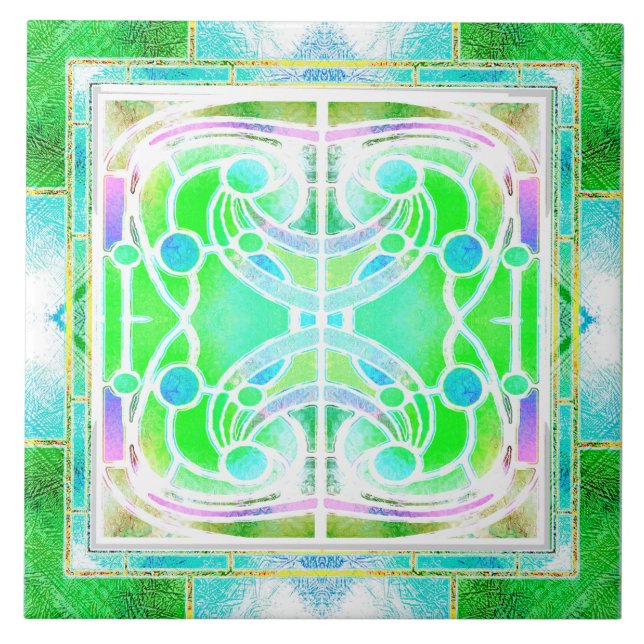 Carreau Vitrail de cathédrale de couleur vert menthe frais (Devant)