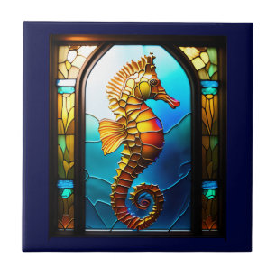 Carreau Vitrail de Seahorse Plage aquatique 3D