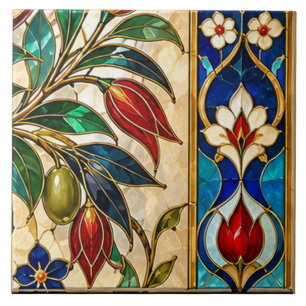 Carreau Vitre Damascus & Ottoman Tulipe Oliviers