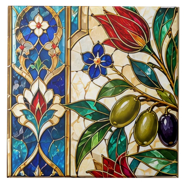 Carreau Vitreaux de Damas & Olive ottomane (Devant)