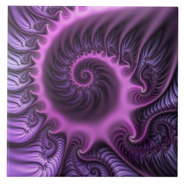 Carreau Vivid Cool Abstrait rose violet Fractal Art Spiral (Devant)