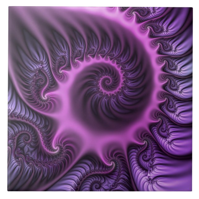 Carreau Vivid Cool Abstrait rose violet Fractal Art Spiral (Devant)