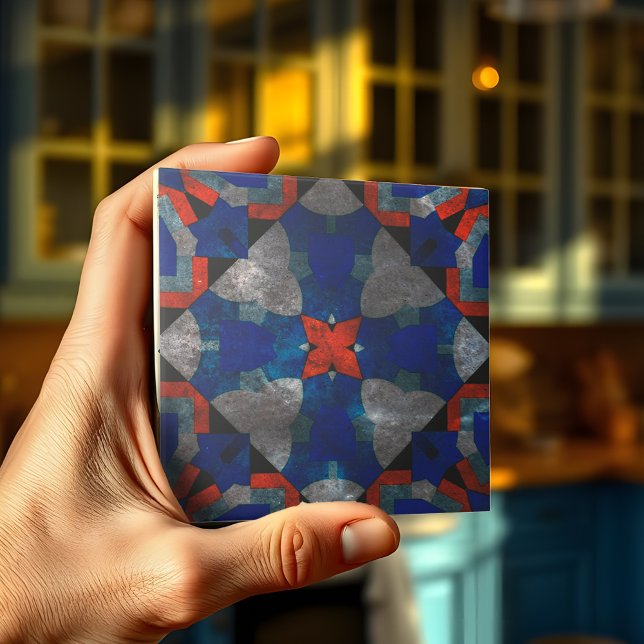 Carreau Vivid Red Starburst avec des accents bleu apaisant (Créateur téléchargé)
