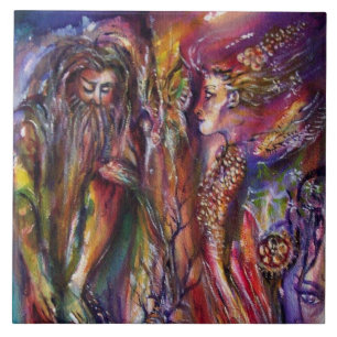 Carreau VIVIEN ET MERLIN Arthurian Legend Aquarelle