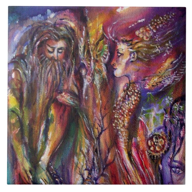 Carreau VIVIEN ET MERLIN Arthurian Legend Aquarelle (Devant)