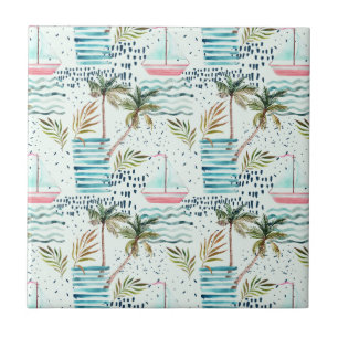 Carreau Voilier d'aquarelle avec le motif de palmier
