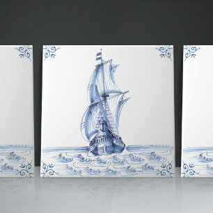 Carreau Voilier Schooner de style hollandais Delft Blue