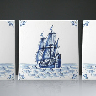 Carreau Voilier Schooner de style hollandais Delft Blue