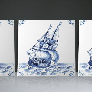 Carreau Voilier Schooner de style hollandais Delft Blue