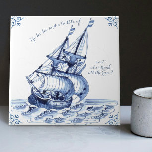 Carreau Voilier Schooner de Style Hollandais Delft Blue