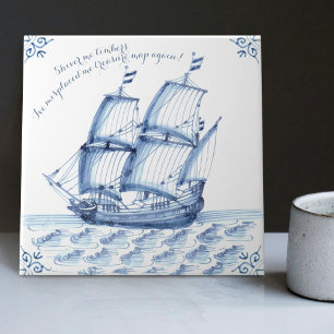 Carreau Voilier Schooner de style hollandais Delft Blue