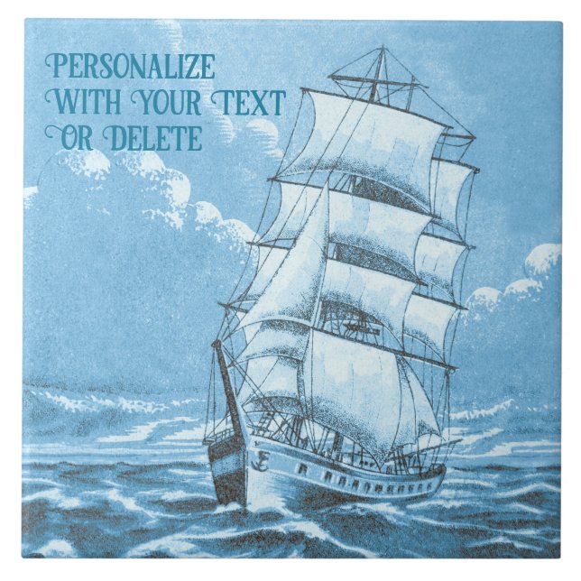 Carreau Voilier Seaman Nautique Bleu Vintage Personnalisé (Devant)