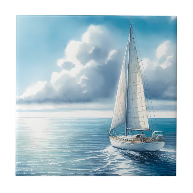 Carreau Voilier Solitaire à l'Horizon Bleu (Devant)