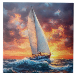 Carreau Voilier sur toile de mer agitée