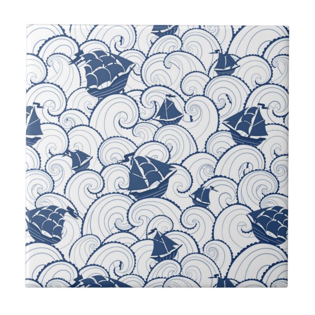 Carreau Voiliers sur le motif de mer (Devant)