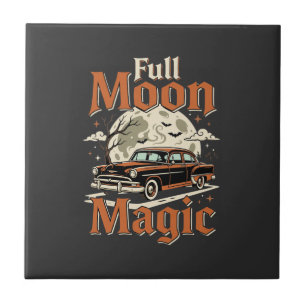 Carreau Voiture Vintage Magie Pleine Lune Halloween