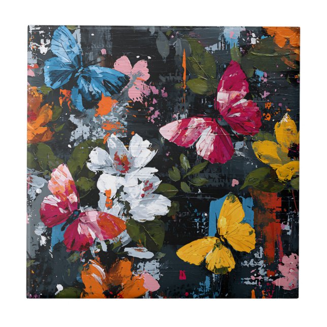 Carreau Vol de papillon abstrait vibrant (2) (Devant)