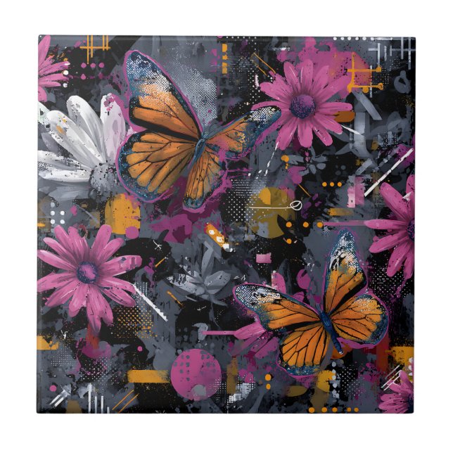 Carreau Vol de papillon abstrait vibrant (6) (Devant)
