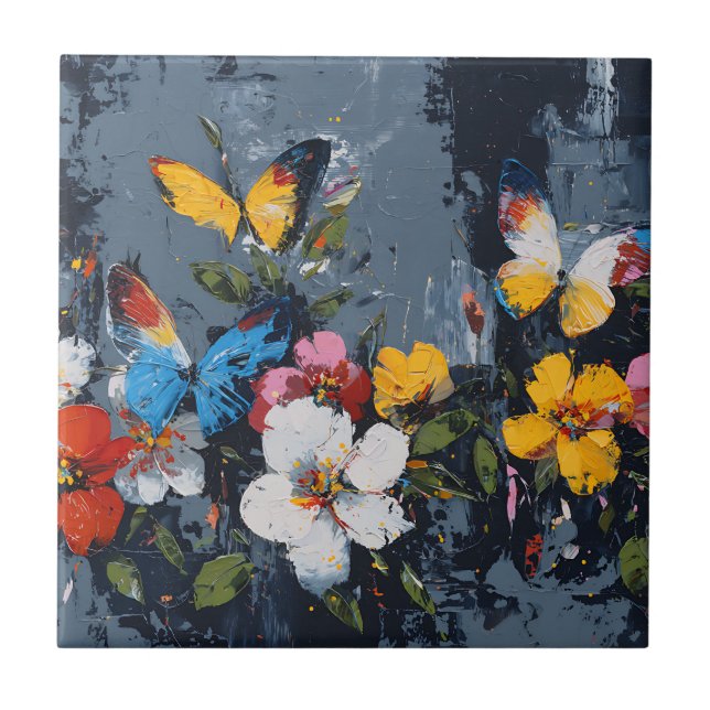 Carreau Vol de papillon abstrait vibrant (8) (Devant)