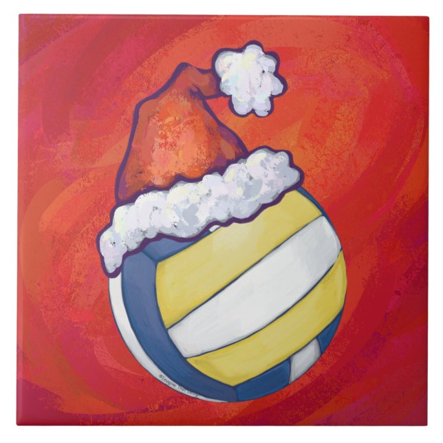 Carreau Volley-ball avec Casquette de Noël (Devant)