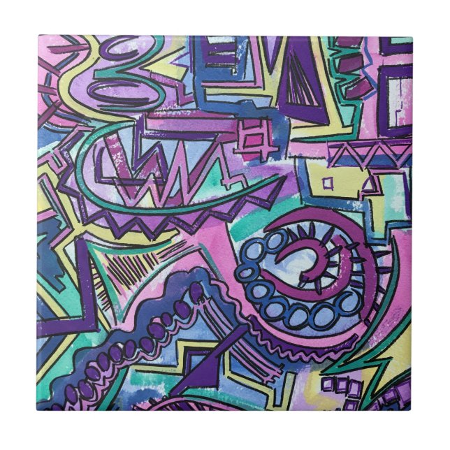 Carreau Volonté Libre-Art Abstrait Peint à la Main (Devant)