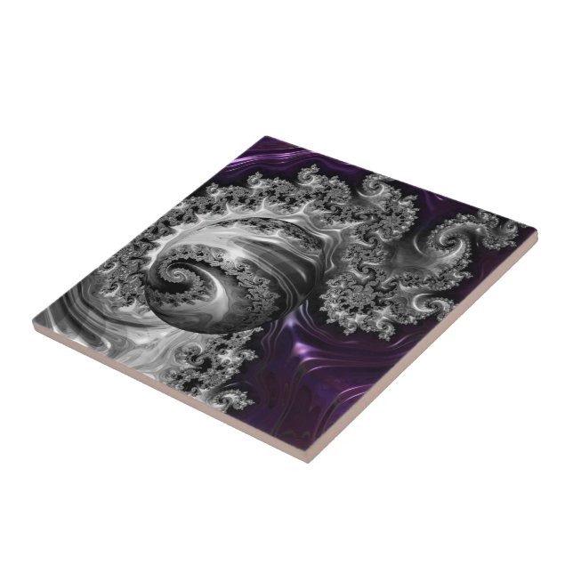 Carreau Vortex fractal argenté et pourpre (Côté)