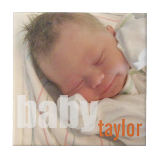 Carreau Votre nouveau-né bébé unisex photo keepsaké orange