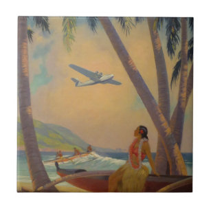 Carreau Voyage hawaïen vintage - danseuse de fille d'Hawaï