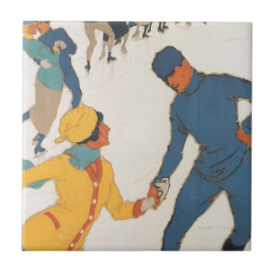 Carreau Voyage Vintage, Art Déco, Hiver Davos Suisse