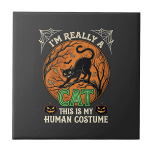 Carreau Vraiment Chat Noir Halloween Lune Citrouilles