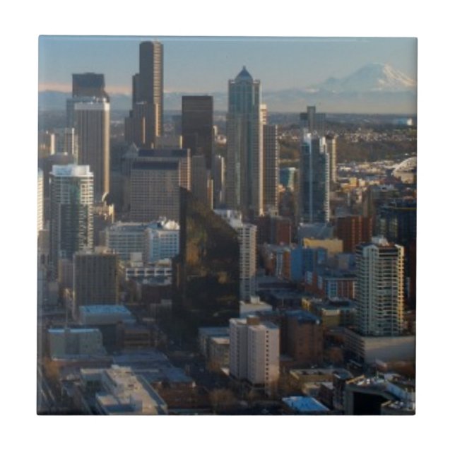 Carreau Vue aérienne d'horizon de ville de Seattle (Devant)