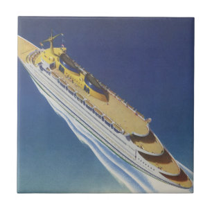 Carreau Vue aérienne d'un bateau de croisière Vintage dans