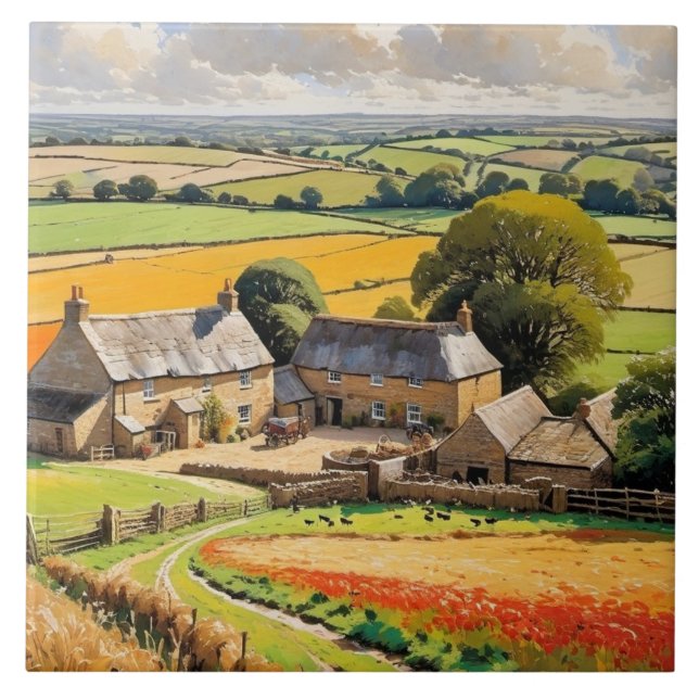 Carreau Vue de la Campagne Scène Rustique Paysage de Ferme (Devant)