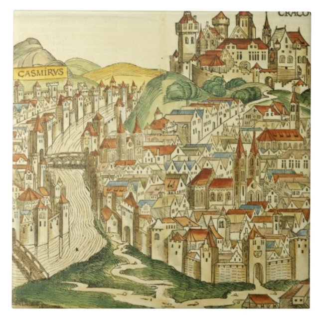 Carreau Vue de la ville de Cracovie (Kracow), du Nure (Devant)