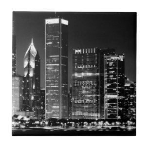Carreau Vue de nuit du paysage urbain célèbre de Chicago
