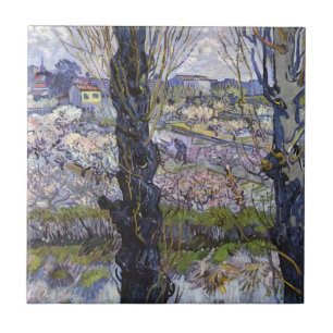 Carreau Vue de Van Gogh sur Arles Verger en Fleurs Art