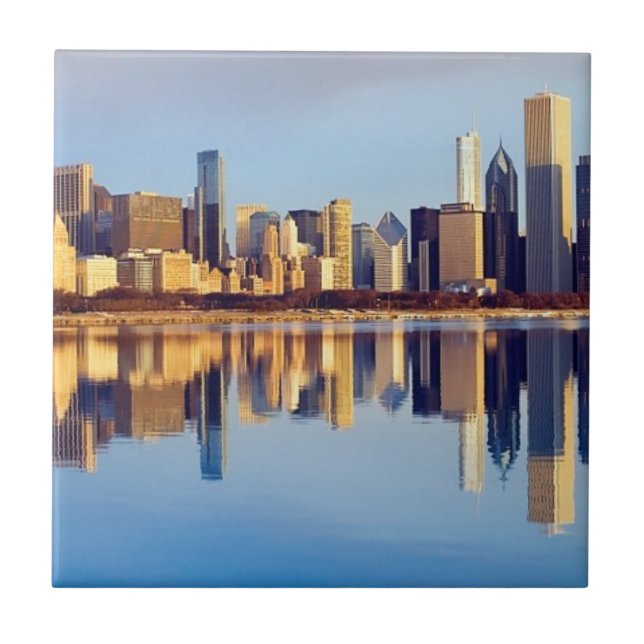 Carreau Vue d'horizon de Chicago avec la réflexion (Devant)