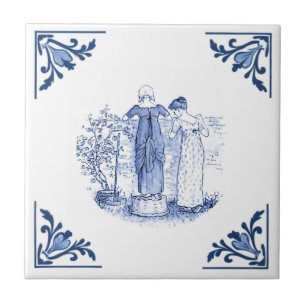 Carreau Vue sur la clôture Delft Corner Bleu et Blanc