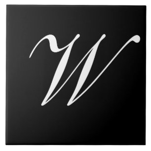 Carreau W Monogramme initial blanc sur noir