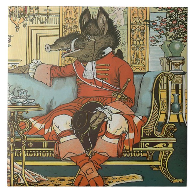 Carreau Walter Crane Beauté & Beast c1885 Repro Beast Tile (Devant)