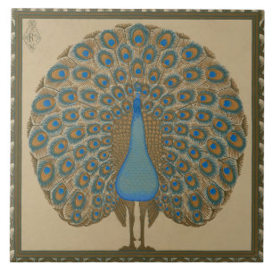 Carreau Walter Crane Blue Peacock avec sa queue écartée